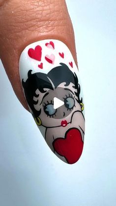 AMANDA BYRNE NAIL ARTIST on Instagram: "❤️ Betty Boop ❤️ Using #everythingmagpie ♥︎ PLAIN JANE Gel colour ♥︎ MAGPIE ARTYgels ♥︎ LIKE A DIAMOND ♥︎ PREMIUM DETAILER BRUSH 6 & 9 🖤 @magpie_beauty 🖤 @magpie_education 🖤 @aleana_hand Female Practice Thumb #nails #nailsonfleek #nailsofinstagram #instanails #nailswag #naildesigns #nailsoftheday #nailporn #gelnaildesign #gelnails #manicure #nailitdaily #nailprodigy #showscratch #magpiebeauty #bettyboopnails #bettyboop #valentines #magpiemonthlychallenge #valentinesnails #bettyboopnailart #handpaintednailart #nailarttutorial #nailtutorial #nailvideo #nailartvideo #boltonnails #boltonnailtech @nails_by_steps @mknogti_video @scratchmagazine @pblmagazine @pro_beauty01 @asos @asos_faceandbody @nailitmedia" Betty Boop Nail Art Step By Step, Hand Painting Nail Art, Valentine's Nail Ideas, Brushing Nail Art Designs, Brush Art Nails, Betty Boop Nails Designs, Betty Boop Nail Art, Cartoon Art Nails, Cartoon Nail Art Designs