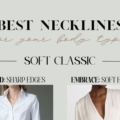 Dora | Image & Style | Color Analysis & Kibbe Body Types on Instagram: "Save this for choosing your best NECKLINES if your Body Typology is SOFT CLASSIC 🌸 #fashionstyle #softclassic #styleblogger #kibbebodytypes #kibbe #stylist" Kibbe Soft Classic Sweaters, Soft Classic Kibbe Hair, Soft Classic Jewelry, Kibbe Soft Classic Outfits, Soft Classic Body Type, Soft Classic Outfits, Soft Classic Style, Soft Classic Kibbe, Kibbe Soft Classic