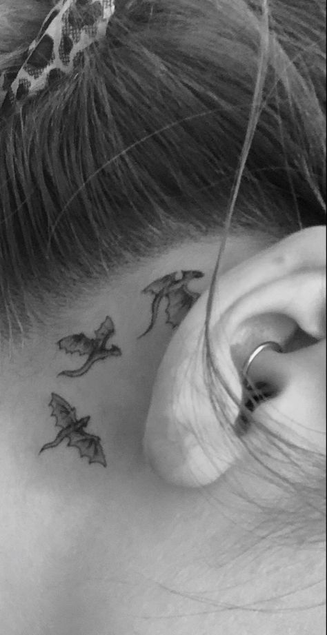 Dragon Tattoos Behind The Ear, Small Dragon Tattoo Behind Ear, Behind The Ear Dragon Tattoo, Behind The Ear Tattoo Ideas Small Meaningful, Dragon Behind Ear Tattoo, Bird Behind Ear Tattoo, Dragon Ear Tattoo, Dragon Tattoo Ear, Homies Tattoo