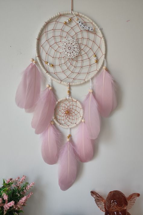 White light pink dream catcher boho dreamcatcher gold, boho wall hanging girls room decor. Each our dream catcher is filled with the energy of love and art, we create them with only good thoughts and fill them with positive energy. This beautiful dream catcher is the perfect eye-catching piece you need for your home. Pink Dream Catcher, Pink Dreamcatcher, Big Dream Catchers, Boho Baby Room, Dream Catcher Nursery, Girly Room Decor, Beautiful Dream Catchers, Rose Nursery, Dream Catcher Wall Hanging