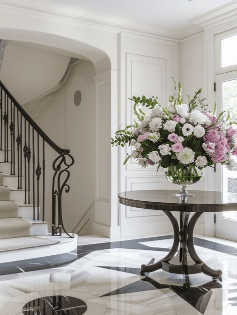 Grand Foyer Ideas: Staircase Wall Decor Parisian Foyer, Grand Foyer Ideas Entryway, Grand Foyer Ideas Entryway Entrance, Semi Classic Interior, Grand Entryway Foyers, Elegant Entryway Ideas Luxury, Elegant Entryway Ideas, Foyer Decor Entryway, Classic Interior Design Living Room