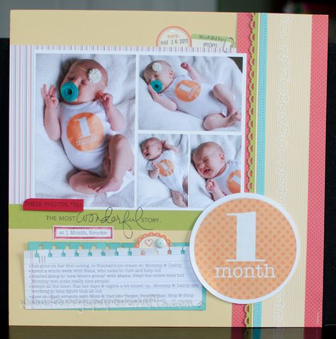 1+Month - Scrapbook.com Month Scrapbook, Baby Boy Scrapbook Layouts, Boy Scrapbook Layouts, Baby Scrapbook Pages, Scrapbooking Layouts Baby, Baby Layouts, Baby Boy Scrapbook, Scrap Ideas