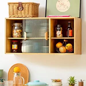 Amazon.com: HollyHOME Bamboo Wall Mounted Kitchen Pantry Sideboard with 2 Sliding Door, Freestanding Wall Storage Cabinet with Shelf for Spice Seasoning Bottle, Dish, Bowl, Console Dining Cupboard, Burlywood : Home & Kitchen Dining Cupboard, Small Pantry Cabinet, Wall Pantry, Wall Storage Cabinet, Small Kitchen Pantry, Freestanding Wall, Wall Storage Cabinets, Kitchen Aesthetics, Pantry Cabinets