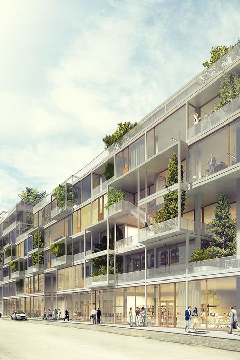 Urban Housing, Facade Architecture Design, Architecture Concept Diagram, Apartment Architecture, Green Architecture, Social Housing, Residential Complex, Architecture Rendering, New Office