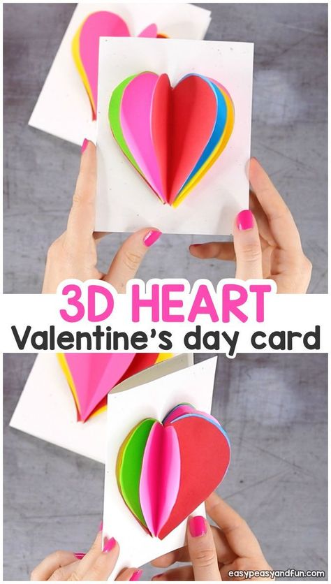 3d Heart Card, Heart Pop Up Card, Valentines Diy Kids, Valentines Day Cards Diy, Valentine Card Crafts, Pop Up Card Templates, Easy Valentine Crafts, Valentine's Day Crafts For Kids, Valentines Crafts