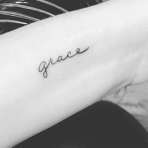 Simple Word Tattoos, Rib Tattoos Words, Grace Tattoo, Grace Tattoos, Think Tattoo, Quote Tattoos Girls, One Word Tattoos, Words Beautiful, Tattoo Simple