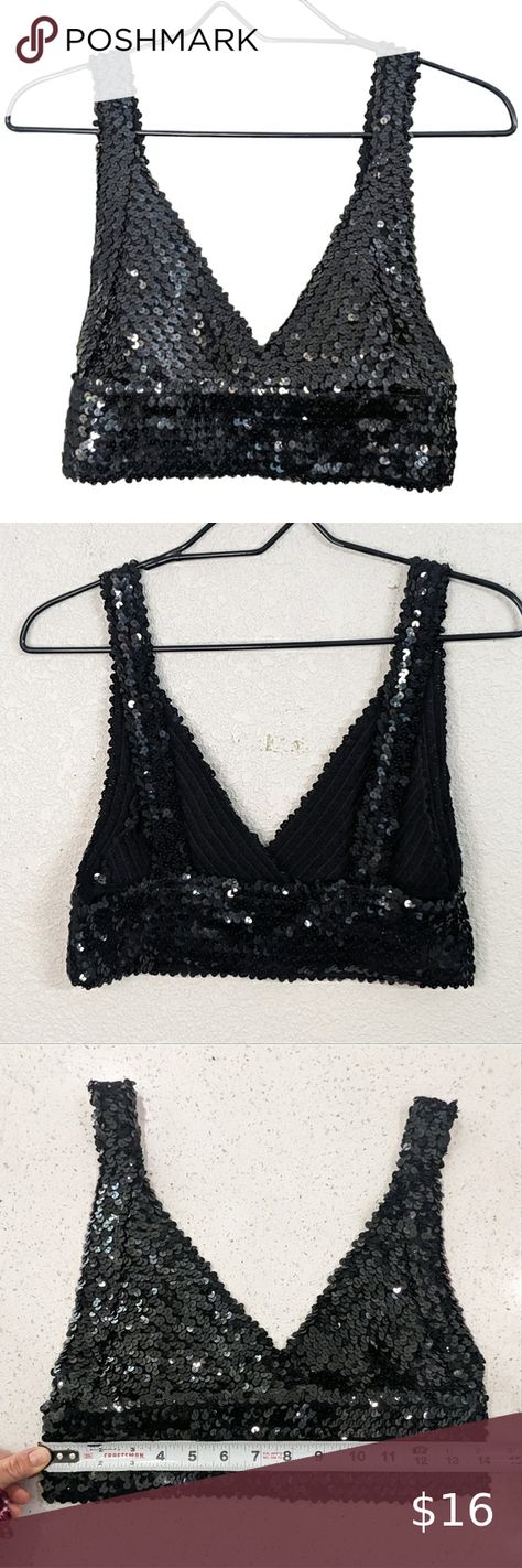 I.O.U. Women Black Sequin Bra Top Bralette Strappy Chic Fashion Size M/L