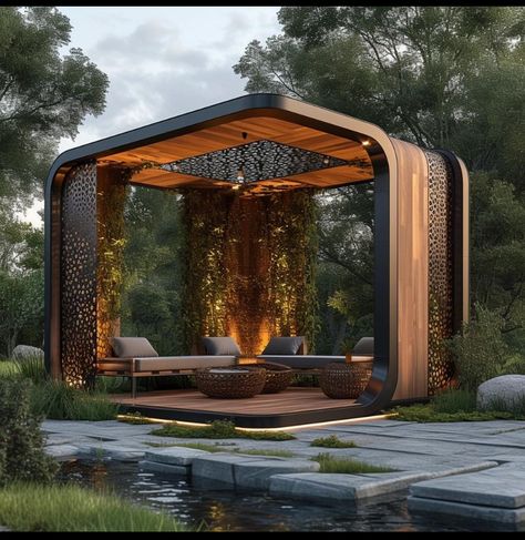 Luxury Pergola Design, Luxury Glamping Tents, Contemporary Gazebo, Luxury Pools Backyard, Modern Gazebo, Outdoor Gathering Space, Beds For Small Spaces, Outdoor Restaurant Design, Log Cabin Rustic