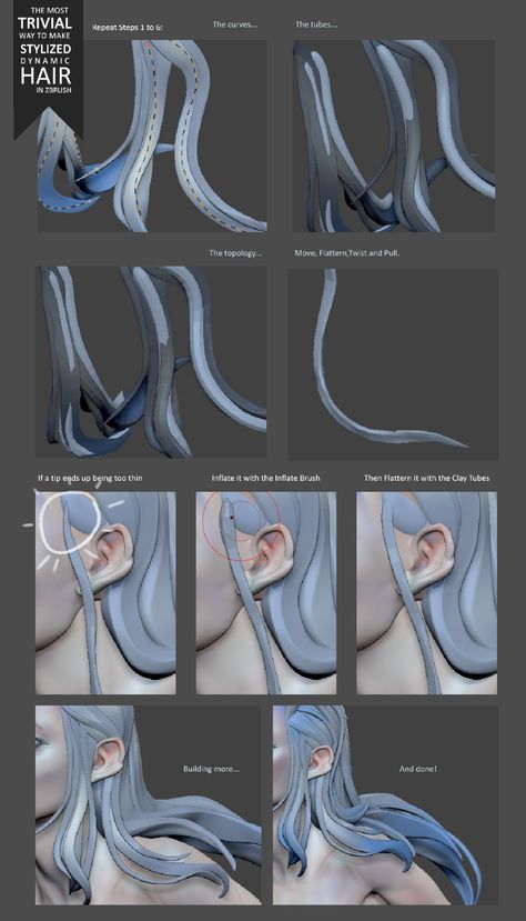 Sculpting Hair, Zbrush Hair, Zbrush Character, Sculpting Tutorials, Zbrush Tutorial, Graphic Design School, 3d Modeling Tutorial, Digital Sculpting, Graphic Design Cards