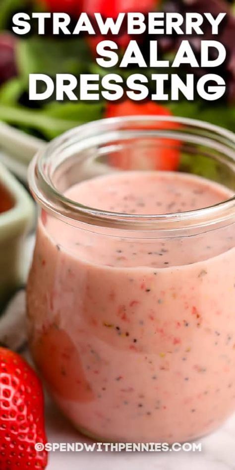 Strawberry vinaigrette is the best ever poppyseed dressing. Homemade dressings have no preservatives so they have natural fresh and creamy flavors! #spendwithpennies #strawberrysaladdressing #strawberryvinaigrette #dressing #recipe #creamy #homemade #healthy #fresh #sweet #easy #best #howtomake #diy Strawberry Salad Dressing, Crisp Salad, Homemade Dressings, Strawberry Vinaigrette, Salad Dressing Recipes Healthy, Sweet Easy, Poppyseed Dressing, Salad Dressing Recipes Homemade, Spinach Strawberry Salad