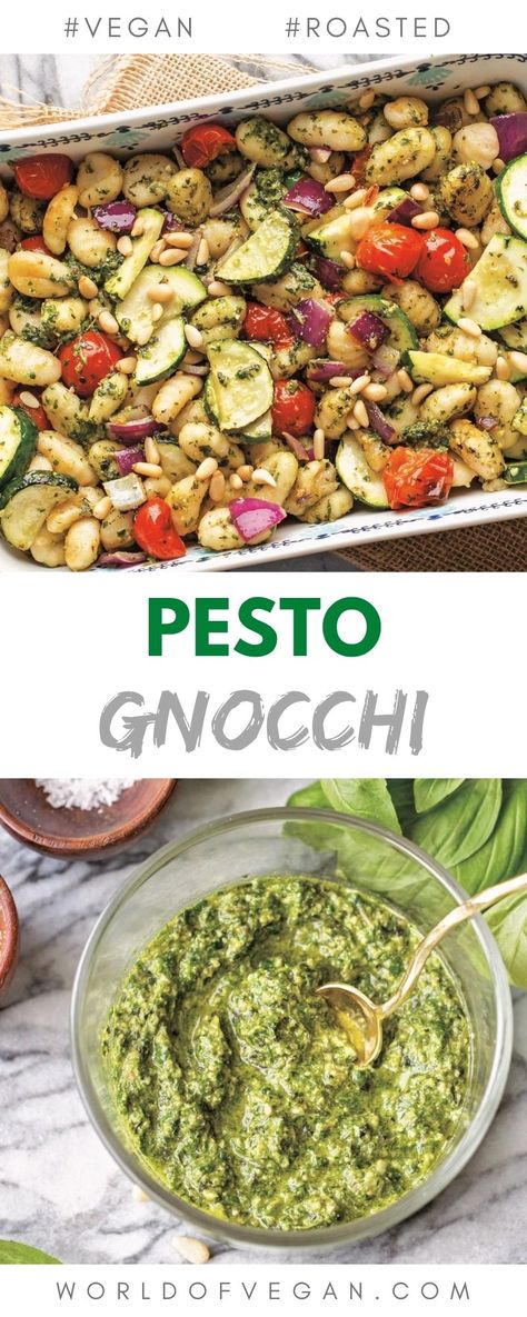 Vegan Pesto Gnocchi Recipes, Vegan Pesto Gnocchi, Vegan Asparagus Recipes, Roasted Veggies Recipe, Pesto Gnocchi, Healthy Food Quotes, Vegan Lunch Recipes, Vegan Pesto, Vegan Pasta Recipes