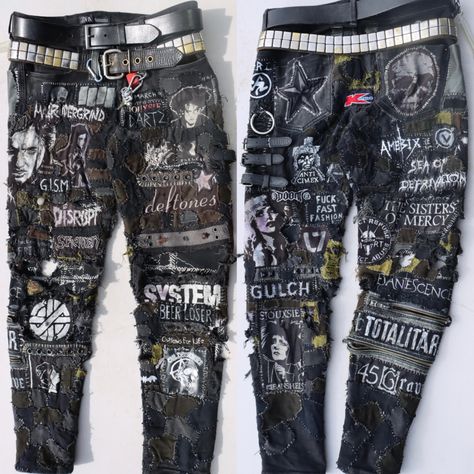 Battle Pants Metal, Crust Pants Ideas, Crust Pants Punk, Punk Pants Diy, Crust Pants Patch Ideas, Punk Patch Pants, Patch Pants Punk, Crust Punk Pants, Battle Pants