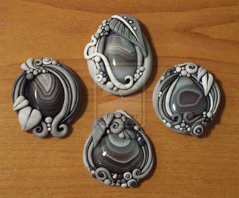 Clay Cabochon, Precious Metal Clay Jewelry, Polymer Clay Diy, Metal Clay Jewelry, Precious Metal Clay, Fimo Clay, Polymer Clay Pendant, Polymer Jewelry, Handmade Jewelry Designs