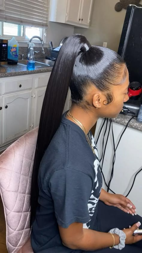 High Bundle Ponytail, Slick Pack Curly Ponytail, Slicked Up Ponytail, Glue In Ponytail Hairstyles, Ponytail With Track Hair, High Slick Ponytail, Mid Ponytail Hairstyles Black Women, Sleek High Ponytail, Long Straight Ponytail