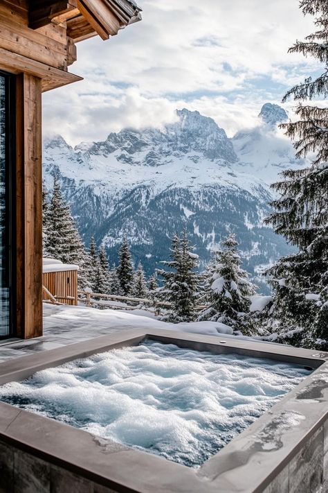 Luxury apline chalet mansion with outdoor spa overlooking snowy Alps. Check out these stunning luxury dream houses, from mountain retreats to underwater estates to desert oases. Start living the dream! House In The Alps, Chalet Mansion, Houses In Alaska, Lake View Homes, Chalet Aesthetic, Luxury Mountain Homes, Luxury Skiing, Switzerland Chalet, Luxury Travel Aesthetic