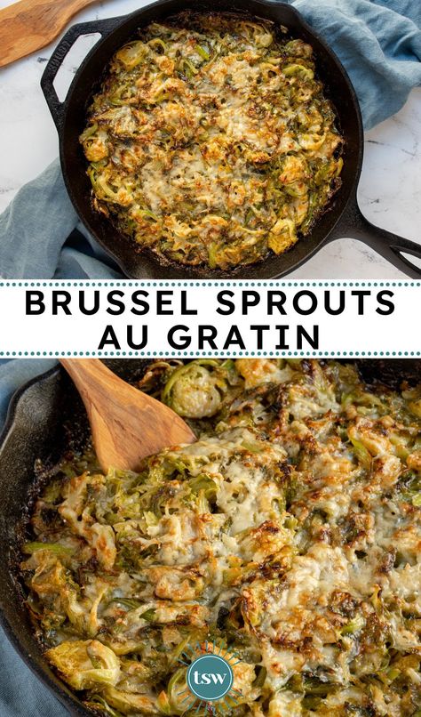 Harvesting Brussel Sprouts, Brussel Sprouts Au Gratin, Brussels Sprouts Gratin, Au Gratin Recipes, Shredded Brussel Sprouts, Roasted Vegetable Recipes, Healthier Food, Keto Lunch, Low Life