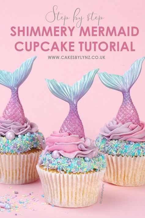 How to create Shimmery Mermaid Cupcakes with Buttercream Frosting - Mermaid Cake Topper Tutorial Diy Mermaid Cupcakes, Mermaid Tail Cupcake Cake, Mermaid Cupcakes Ideas, Mermaid Birthday Cupcakes, Different Buttercream, Mermaid Tail Cupcakes, Mermaid Cupcake Cake, Little Mermaid Cupcakes, Cupcakes With Buttercream Frosting