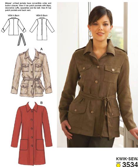 Kwik Sew 3534 Jackets Costume Inspirations, Coat Sewing, Oc Aesthetic, Kwik Sew Patterns, Khaki Coat, Sew Patterns, Jacket Sewing, Coat Pattern Sewing, Convertible Collar