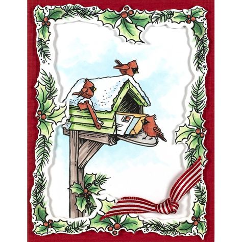 Stampendous - Mini Mailbox Birdies Stamp Set - 744019244801 Christmas Handmade Cards, Christmas Stamps Rubber, Christmas Shots, Holographic Paper, Farm Christmas, Scrapbook Photo Album, Christmas Note, Craft Stamps, Christmas Handmade