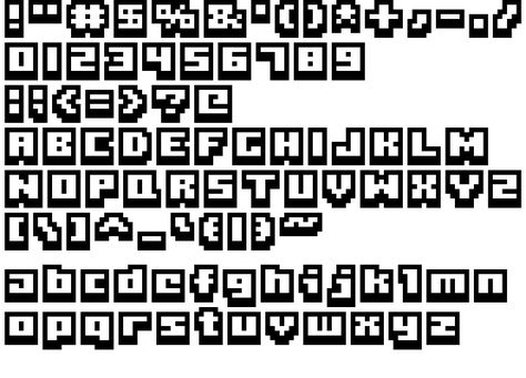 This is a TrueType font file. The included image file is the image I used to hand-craft this font. I've chosen to license this as Public Domain because the previous two people who handled this work did the same. Any attribution should go to Clint Bellanger for the original work found here: http://opengameart.org/content/boxy-bold-font And the altered version by cemkalyoncu found here: Pixel Life, Gamer Party, Pixel Font, Pixel Art Tutorial, Typography Alphabet, Arte 8 Bits, Text Logo Design, Cool Pixel Art, Cross Stitch Letters