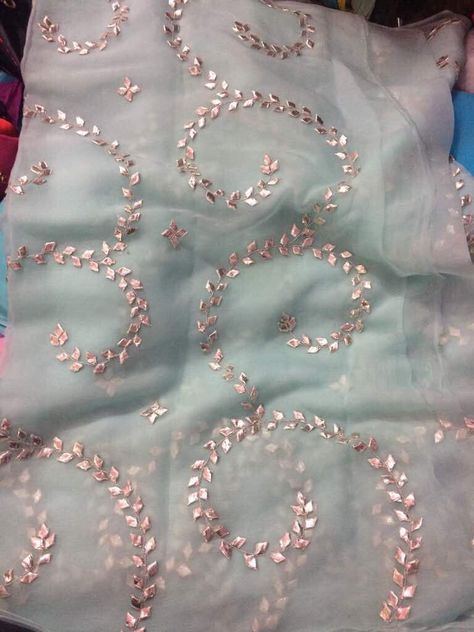 Danka Work, Handwork Saree, Gota Patti Saree, Gota Patti Work, Pure Chiffon Sarees, Rani Pink, Orange Chiffon, Gotta Patti, Gota Work