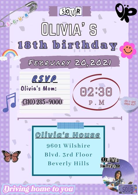 Pie Deserts, 18th Party Themes, Olivia Rodrigo Birthday, Sour Olivia Rodrigo, Cakes Pretty, Happy Birthday Olivia, 18th Birthday Party Themes, Cake Cute, Olivia Rodrigo Sour