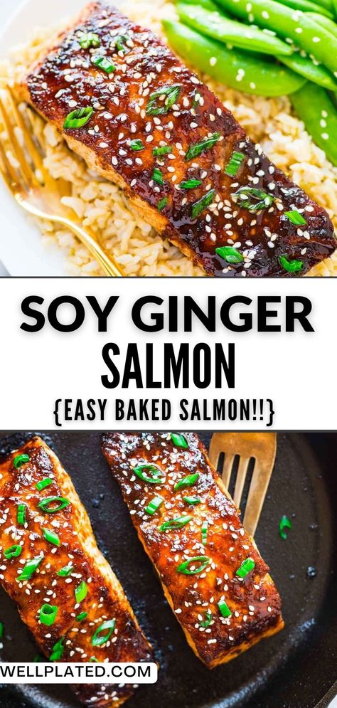 Lemon Soy Glazed Salmon, Foods With Ginger, Ginger Sauce For Salmon, Honey Sesame Salmon, Asian Salmon Glaze, Soya Sauce Salmon Recipe, Baked Salmon Asian Style, Salmon Soy Sauce Honey, Honey Soy Salmon Baked