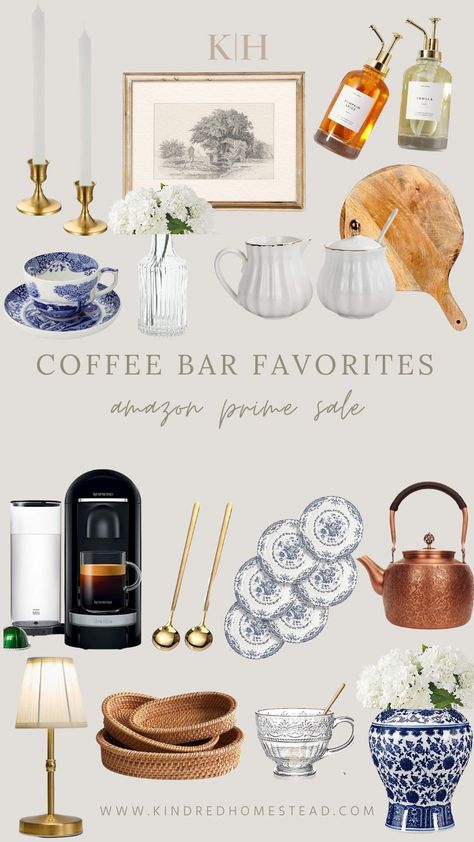 Styling A Coffee Bar, Coffee Bar Essentials, Coffee Bar Decor Ideas, Coffee Bar Hutch, Coffee Bar Ideas Kitchen Counter, Kitchen Decor Styles, Coffee Bar Ideas, Prime Deals, Coffee Tray