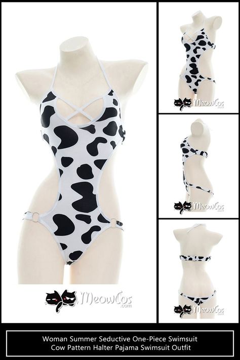 Cow Maid Outfit, Cow Print Rave Outfit, Cow Print Bathing Suit, Cute Goth Bikinis, Kawaii Lingerie Costume, Cow Outfits, Swimsuits Outfits, Cow Pattern, Gothic Outfits