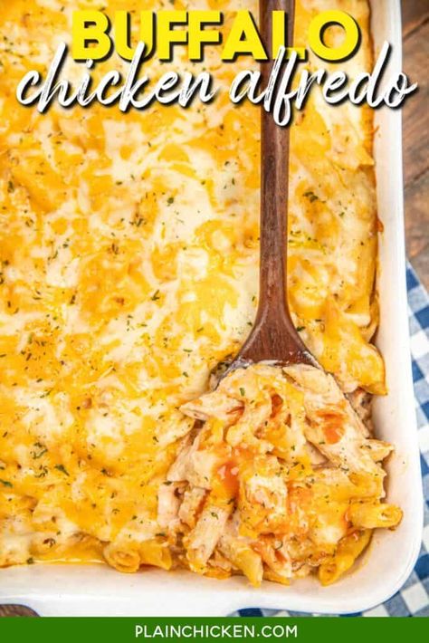 Buffalo Chicken Alfredo Pasta, Penne Pasta Alfredo, Ranch Seasoning Chicken, Buffalo Chicken Alfredo, Pasta Alfredo Sauce, Chicken Alfredo Pasta Bake, Buffalo Pasta, Hot Sauce Chicken, Alfredo Pasta Bake