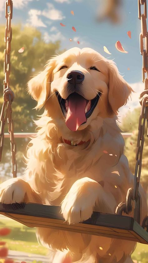 Golden Retriever Illustration, Golden Retriever Wallpaper, Golden Retriever Drawing, Dog Wallpaper Iphone, Perros Golden Retriever, Chien Golden Retriever, Golden Retriever Art, 강아지 그림, Canine Art