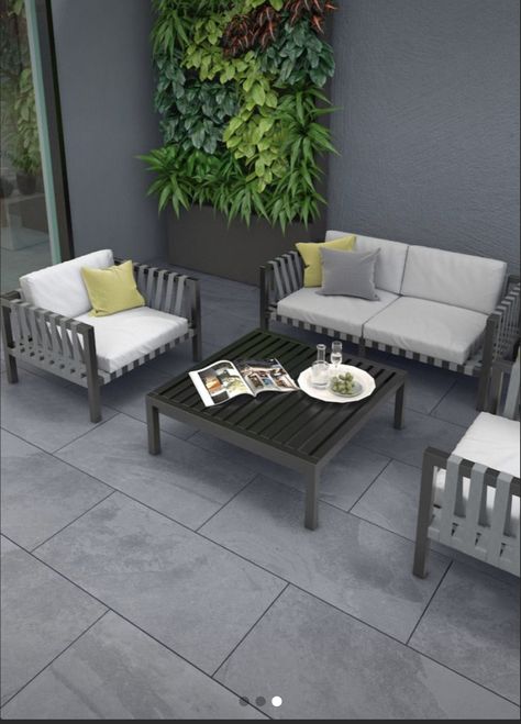 Victorian Patio, Outdoor Tile Patio, Garden Slabs, Garden Patios, Garden Decking, Porcelain Pavers, Porcelain Paving, Grey Patio, Grey Slate