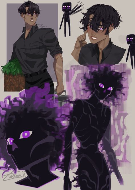 Minecraft Ghast As Human, Human Warden Minecraft Fanart, Wither Minecraft Fanart, Minecraft As Humans, Ender Dragon Fanart Human, Human Enderman Fanart, Enderman Character Design, Minecraft Hybrid Oc, Minecraft Warden Oc