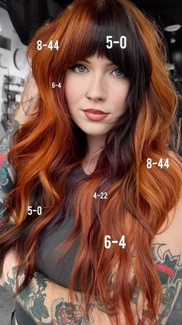 We'll explore stylish Short Wolf Haircut Ideas and provide insights into perfecting this trendy hairstyle within just 60 minutes Creative Copper Hair, Calico Copper Hair, Ginger Color Block Hair, Cooper And Black Hair, Orange Color Block Hair, Calico Hair Color Short, Calico Dyed Hair, Auburn And Black Hair, Calico Cat Hair Dye