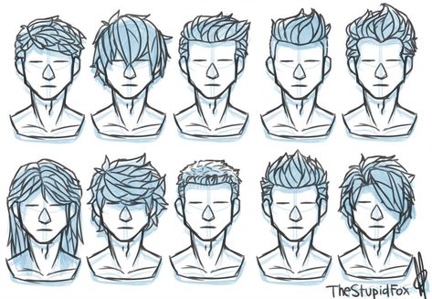 Random Hairstyles Male by TheStupidFox Hair References Drawing, Boy Hair Drawing, Drawing Male Hair, Hair Drawings, Male Hairstyles, Drawing Hair Tutorial, Anime Male, Drawing Hair, Hair Sketch