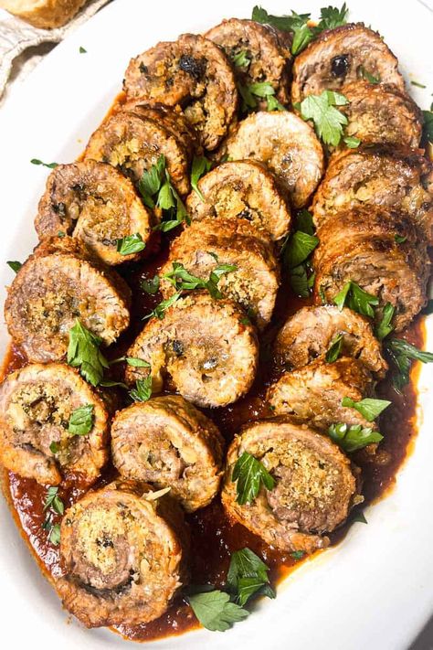 This authentic Italian Braciole recipe is tender beef rolled with a savory filling, simmered to perfection in rich tomato sauce. Braciole Recipe Italian, Beef Braciole Recipe, Italian Braciole, Sicilian Meatballs, Tenderized Round Steak, Italian Beef Recipes, Beef Braciole, Braciole Recipe, Eggplant Caponata