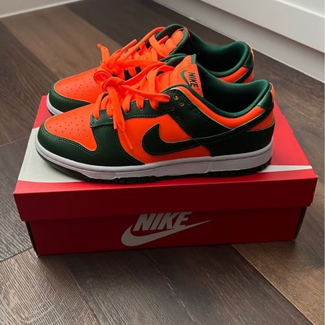 2022 Dunk Low Miami Hurricanes Bnib - Deadstock Proof Of Purchase Available 100% Guaranteed - Purchased From Nike Open To Offers - No Lowballing Miami Dunks, Nike Air Dunk, Colorful Dunks, Jordan Dunks, Dunks Shoes, Mens Sneakers Fashion, Nike Dunks Low, Dunks Low, Nike Shoes Outfits