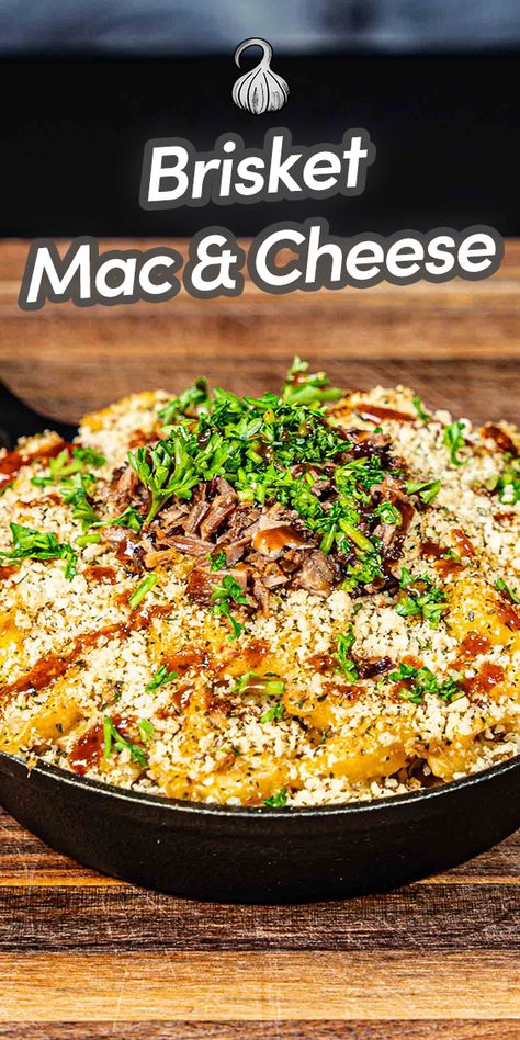 This Brisket Mac & Cheese combines the rich, smoky flavors of slow-smoked brisket with the creamy decadence of classic macaroni and cheese. It's the ultimate cheesy and satisfying comfort food. Mac And Cheese With Brisket, Brisket Mac And Cheese Recipe, Brisket Mac And Cheese, Cheese Meals, American Mac And Cheese, Beef Mac And Cheese, Slow Smoked Brisket, Beef Ideas, Smoked Mac And Cheese