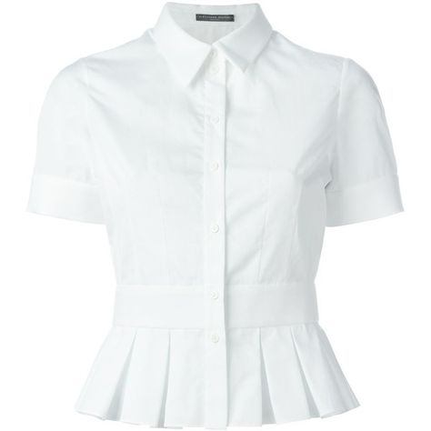 Alexander McQueen Pleated Peplum Top ($388) ❤ liked on Polyvore featuring tops, blouses, shirts, white, peplum blouse, cotton short sleeve shirts, white short sleeve blouse, white peplum shirt and white peplum blouse Rich School, White Peplum Tops, Peplum Shirt, White Short Sleeve Blouse, White Cotton Blouse, White Short Sleeve Shirt, White Short Sleeve Tops, White Peplum, Peplum Shirts