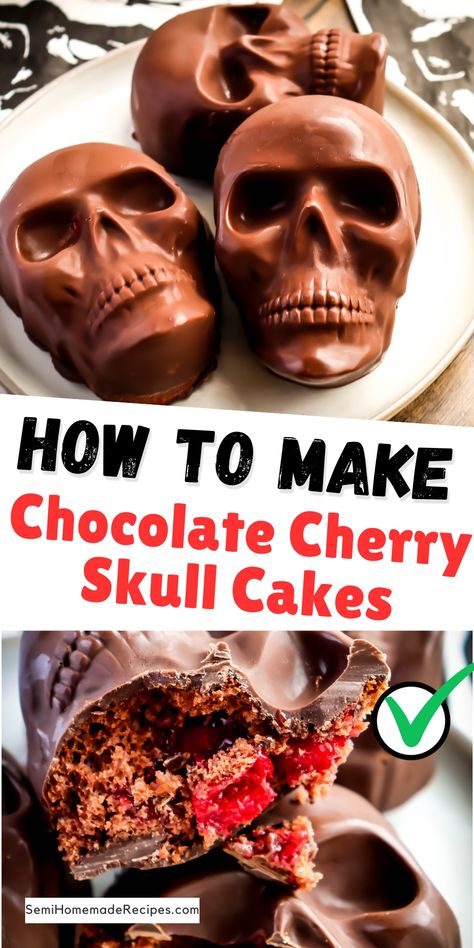 Looking to impress your friends at your next Halloween party? This step-by-step guide for will teach you the tricks to create terrifyingly delicious chocolate cherry skull cakes that will leave your guests in awe. Skull Desserts Halloween, Skull Cake Decorating Ideas, Chocolate Skull Cake, Mini Skull Cakes, Skull Cakes Ideas, Smoked Dessert Recipes, Skull Cake Ideas, Skull Cake Tutorial, Halloween Mini Cakes