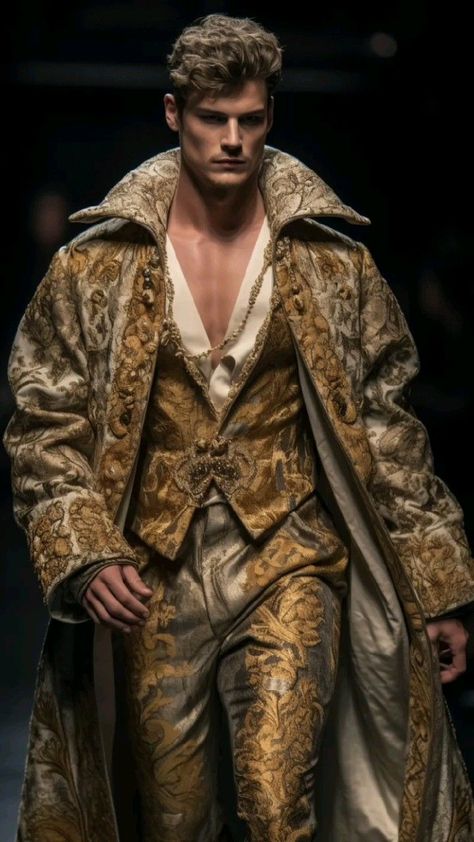 Men Masquerade Outfit, Fantasy Fashion Male, Masquerade Ball Outfit, Court Outfit, Masquerade Outfit, Royal Clothes, King Outfit, Rococo Fashion, King Fashion