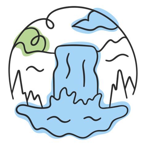 Nature scenery waterfalls doodle PNG Design Nature Doodles Simple, Waterfall Doodle, Nature Doodles, Waterfall Drawing, Doodle Png, Free T Shirt Design, Waterfall Design, Nature Scenery, Free Tshirt