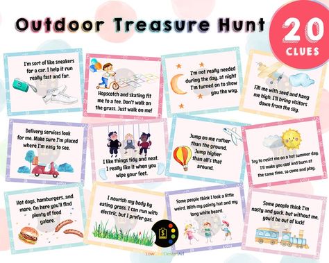 Park Scavenger Hunt Clues, Scavenger Hunt Riddles Outdoor, Treasure Hunt Clues For Kids Outdoor, Treasure Hunt Clues Outdoor, Backyard Treasure Hunt, Outdoor Scavenger Hunt Clues, Treasure Hunt Clues For Kids, Kids Treasure Hunt Clues, Treasure Hunt Riddles