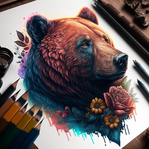 To order a unique sketch, you can write to the following email: pinterest@tattoo-ideas.fun Bear Tattoo Designs, Hd Design, Bear Tattoo, Tattoo Sketch, Tattoo Cover-up, Majestic Animals, Grizzly Bear, Animal Tattoos, Abstract Animals