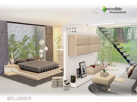 Sims 4 CC's - The Best: Momentum Bedroom by  SIMcredible! Lotes The Sims 4, Living Green Wall, Die Sims 4, Casa Clean, Sims 4 Bedroom, Sims 4 House Design, Casas The Sims 4, Sims Building, Sims House Plans