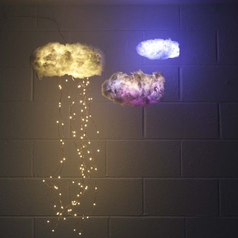 Make your own light up LED canvas! Cloud Fluff, Fairy Moss, Cloud Lamp Diy, Diy Cloud Light, Moss Aesthetic, Pole Room, How To Make Clouds, White Paper Lanterns, Japanese Paper Lanterns