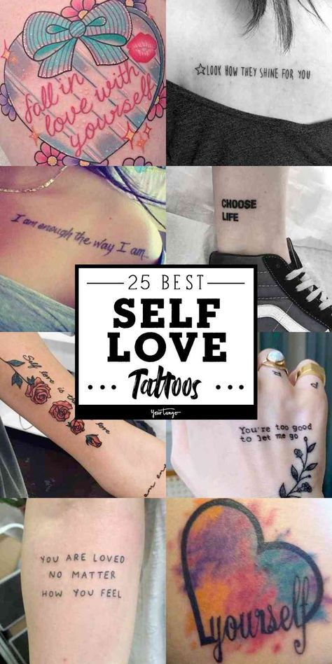 25 Meaningful Tattoos About Self Love To Remind You To Love Yourself As You Are | YourTango #selflove #lovetattoos #tattoos #selflovetattoos You Are Enough Tattoos For Women, Know Your Worth Tattoo For Women, Self Love Quote Tattoos, Inspirational Tattoos For Women, Tattoos About Self Love, Self Worth Tattoo, Self Love Symbol, Self Love Tattoos, Jack Skellington Tattoo