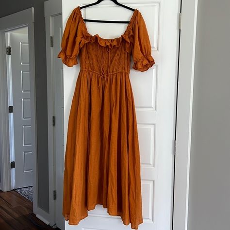 Burnt Orange Cottage Dress Burnt Orange Dress Outfit, Burnt Orange Outfits, Ren Faire Dress, Faire Dress, Orange Dress Outfits, Forest Dress, Orange Forest, Orange Outfits, Cottage Dress