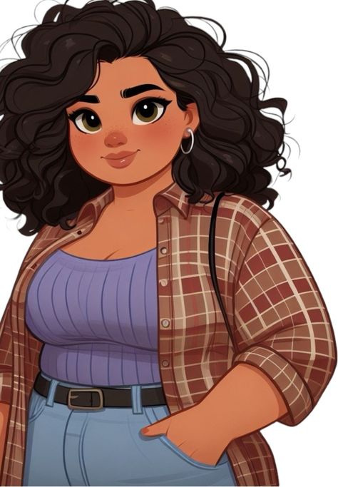 Plus Size Digital Art, Chunky Body Type Drawing, Chubby Character Design Women, Plus Size Girl Art, Plus Size Woman Drawing, Plus Size Cartoon Art, Plus Size Illustration Art, Curvy Girl Drawing, Plus Size Character Design