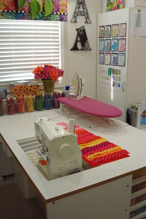 SpringLeaf Studios: studio Sewing Studio Organization, Sewing Room Inspiration, Sewing Room Storage, Sewing Spaces, Ironing Boards, Sewing Room Design, Dream Craft Room, Craft Room Design, Sewing Room Organization